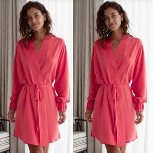 Lunya Washable Silk Robe Energized Pink Medium Self Tie Removable Belt Pockets